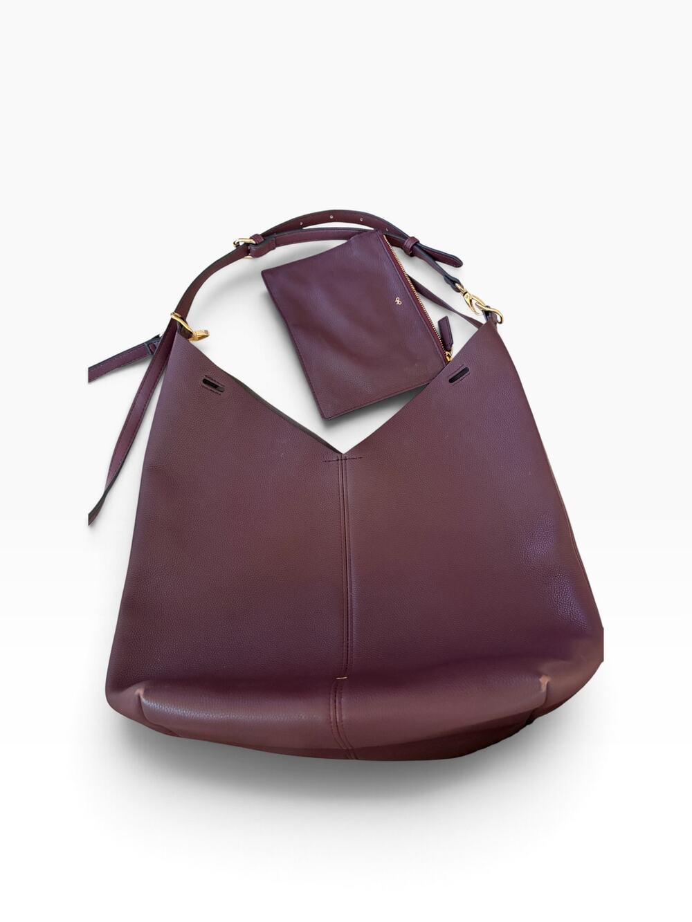 Anya Hindmarch Burgundy Grained Leather Nastro Hobo Bag with Pouch excellent